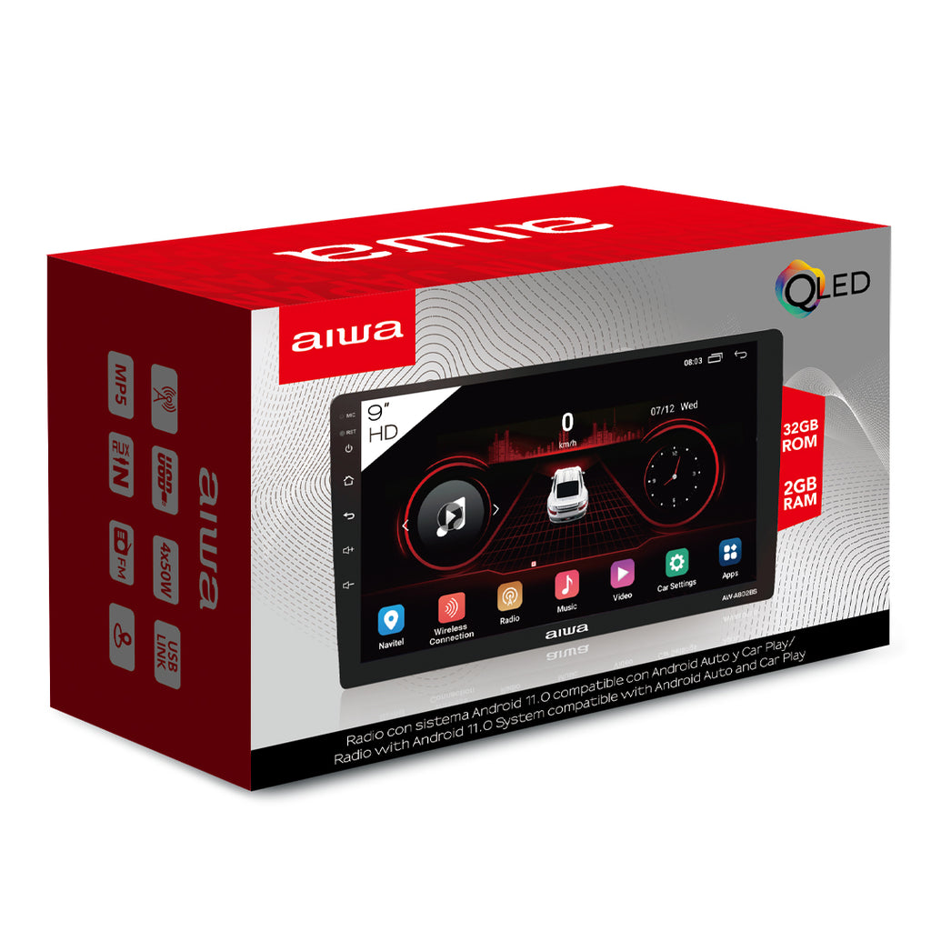 Autoestéreo AIWA AW-A802BS pantalla 9” CarPlay Android Auto