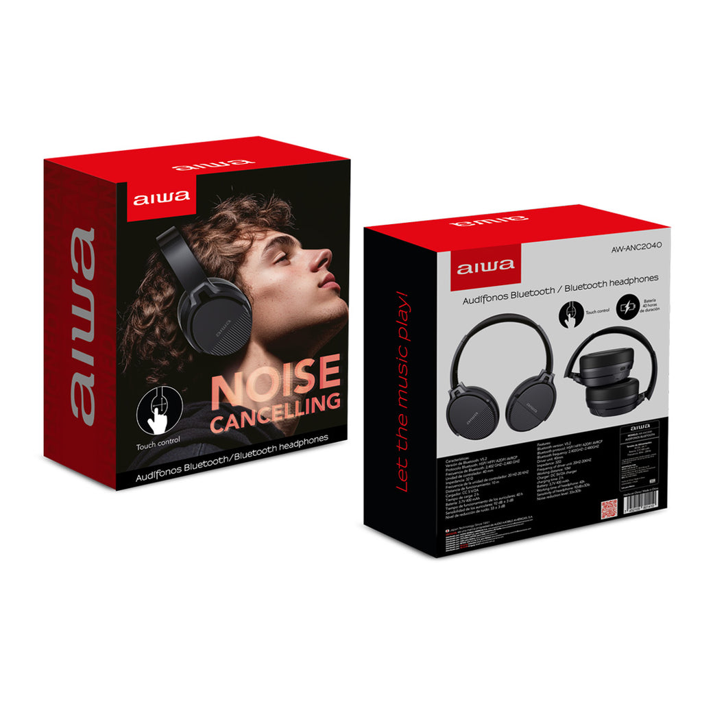 Audífonos Bluetooth Aiwa Táctil Noise Cancelling Aw-anc2040 Color Negro