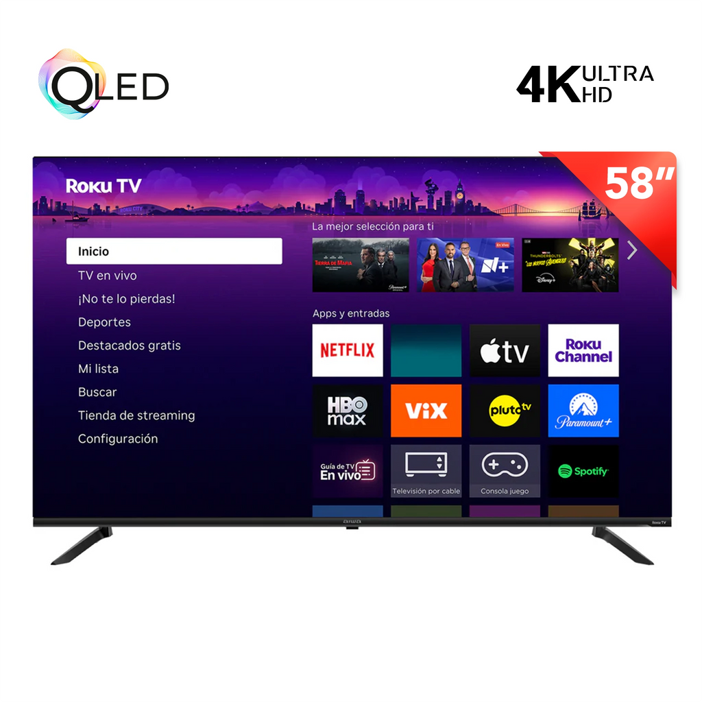 Pantalla AIWA 58 pulgadas AW58RKQ QLED 4K UHD Roku TV Dolby Audio