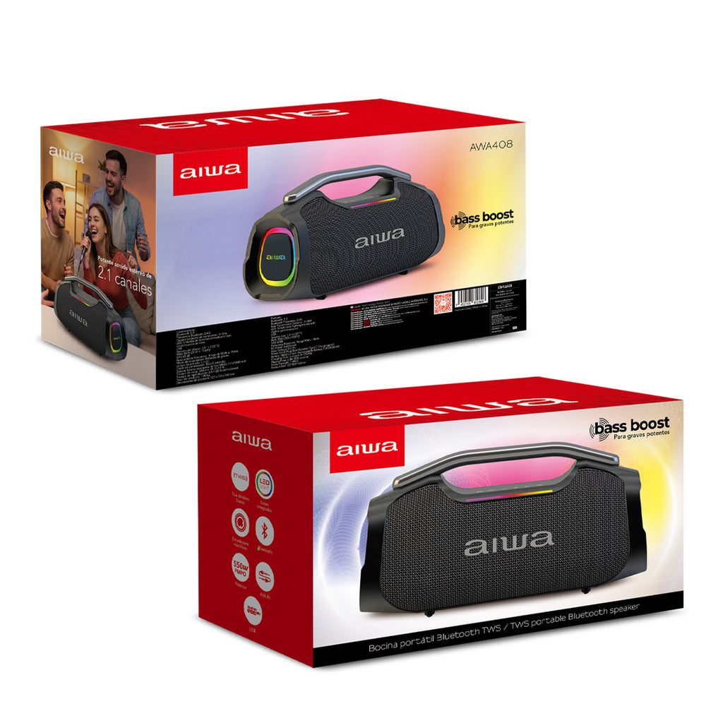 Bocina Portátil Bluetooth Aiwa AWA408 Bass Boost, TWS, USB