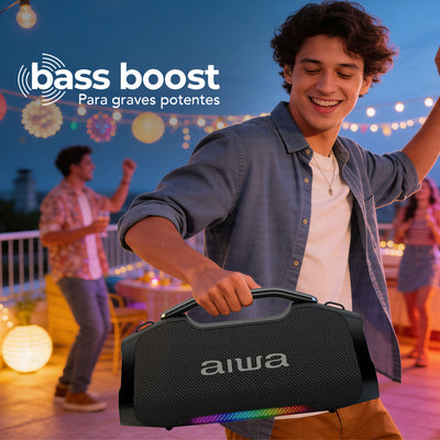 Bocina Portátil Bluetooth Aiwa 65W con TWS, LED y Palanca