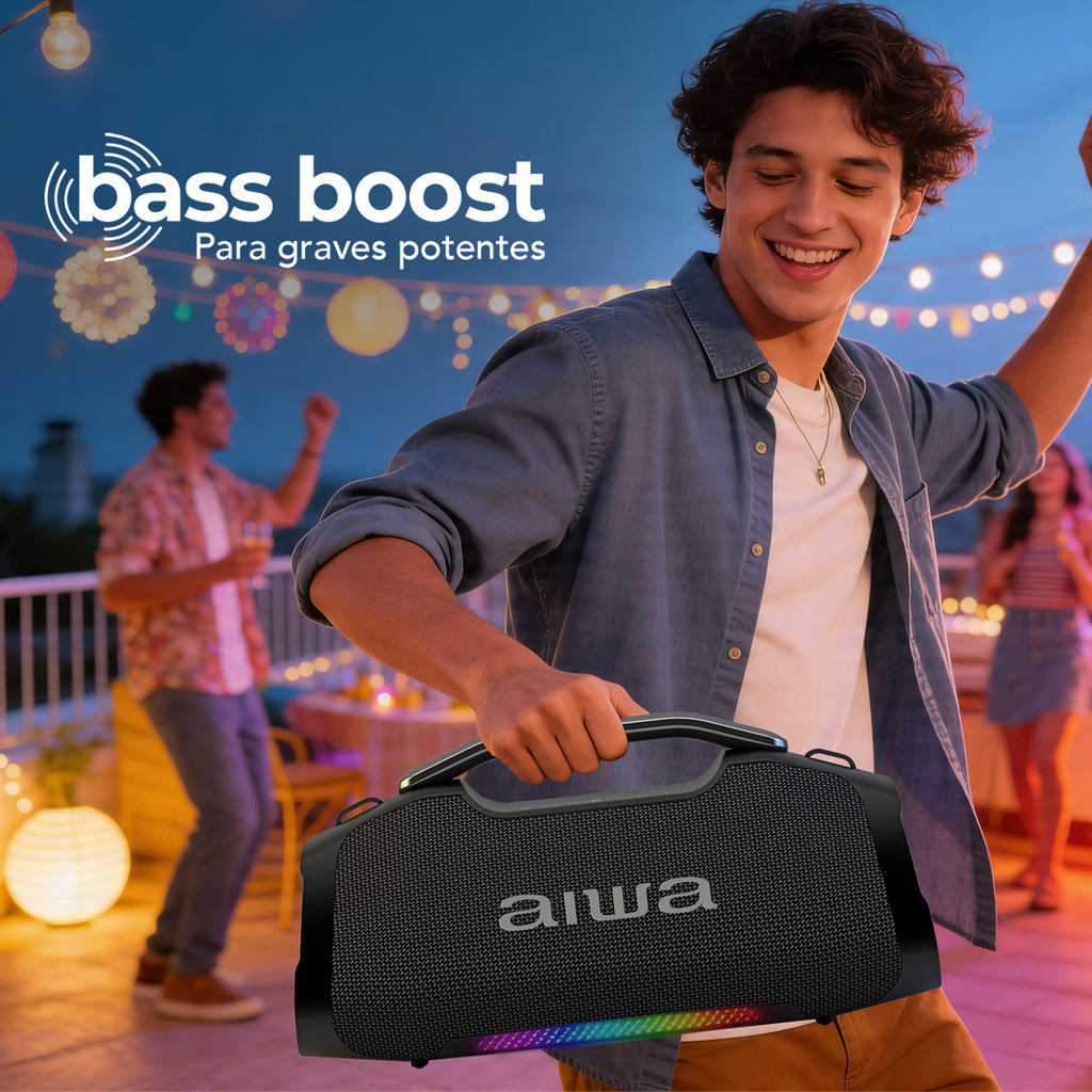 Bocina Portátil Bluetooth Aiwa 65W con TWS, LED y Palanca