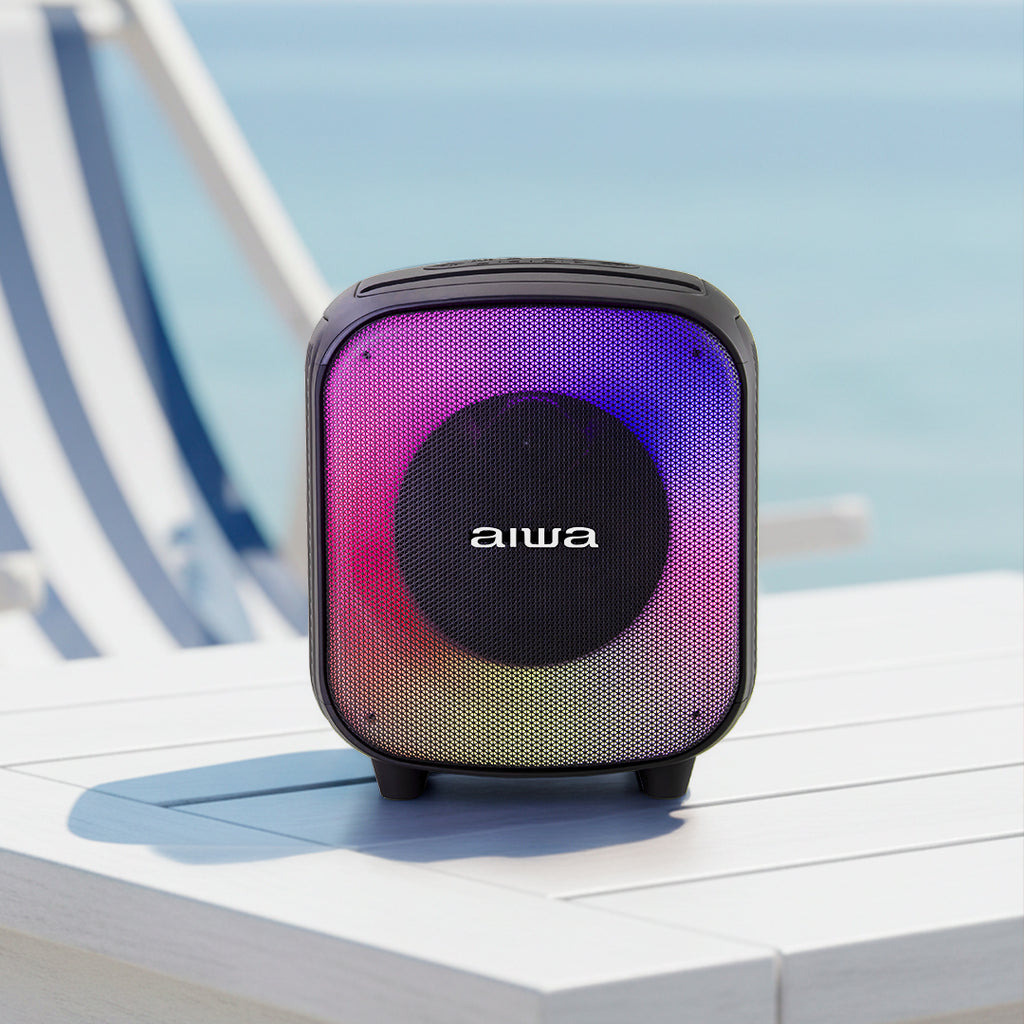 Bocina Bluetooth Aiwa 40W RMS con Bass Boost, Radio FM y USB-C