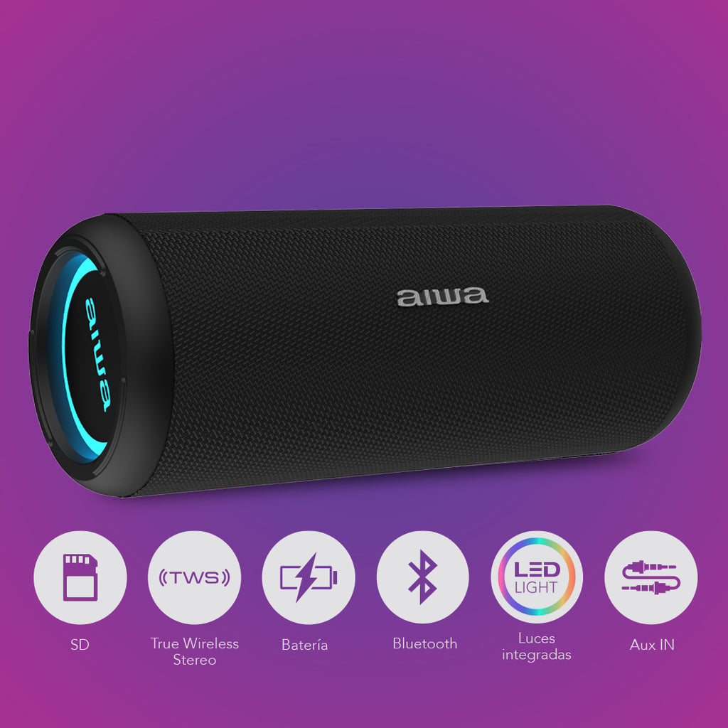 Bocina Bluetooth Portátil Aiwa Resistente al agua 5v y 20W RMS con TWS