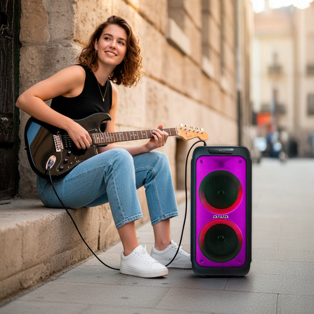 Bocina Bluetooth Portátil Aiwa Flame Led 80W RMS con TWS