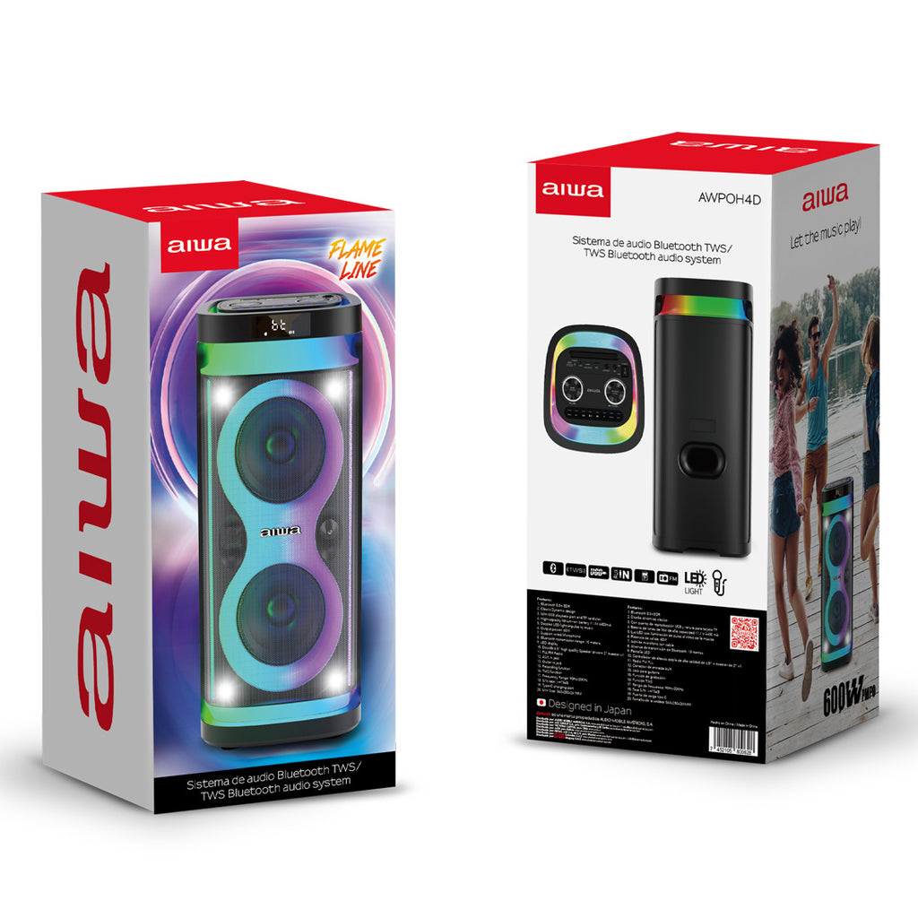 Bocina Bluetooth Portátil Aiwa Flame Led 60W RMS con TWS