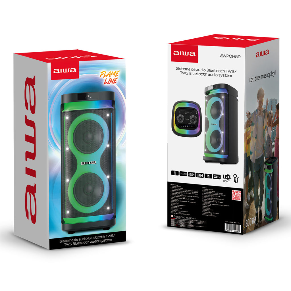 Bocina Bluetooth Portatil Flame Led 80W RMS con TWS