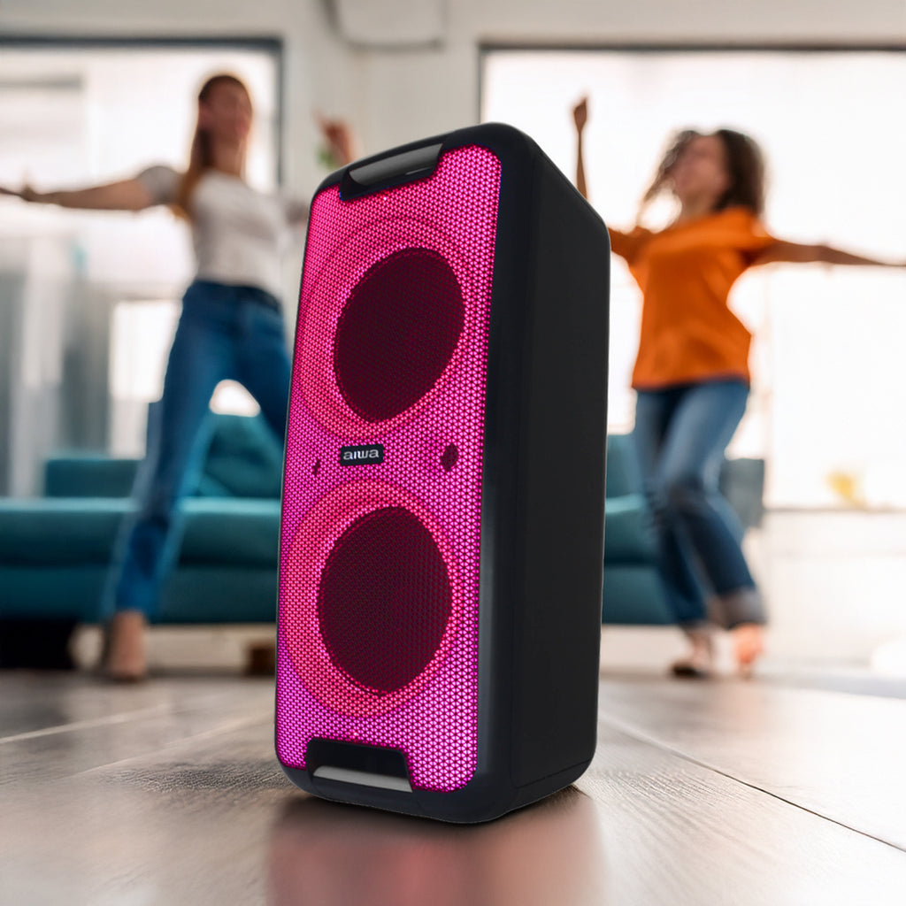 Bocina Bluetooth Portátil Aiwa Flame Led Karaoke 100W RMS con TWS