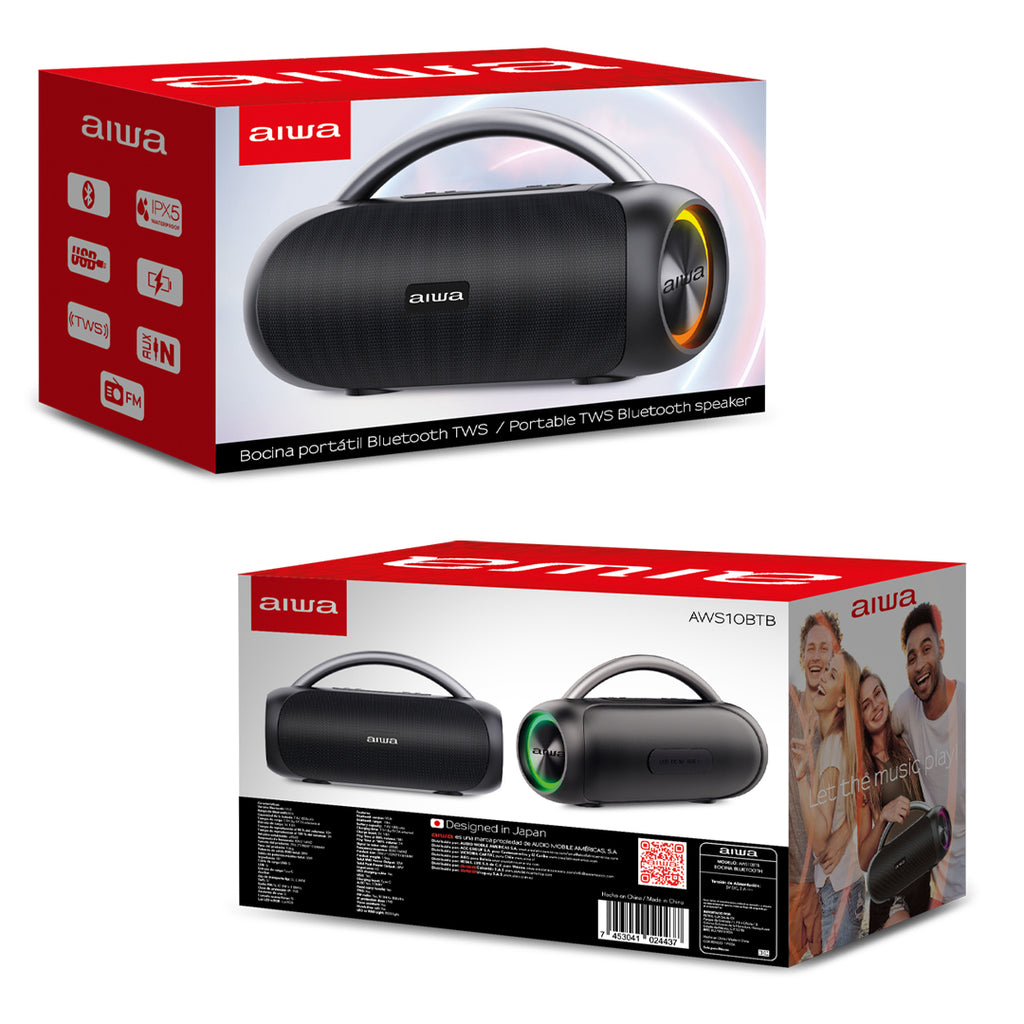 Bocina Bluetooth Portátil Aiwa Boombox Resistente al agua USB 20W RMS con TWS