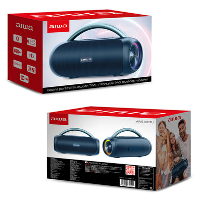 Bocina Bluetooth Portátil Aiwa Boombox Resistente al agua USB 20W RMS con TWS