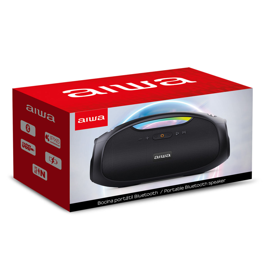 Bocina AIWA AWS244BT boombox Bluetooth IPX5 con luces RGB