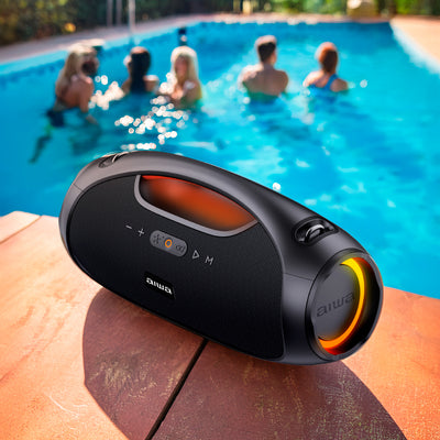 Bocina AIWA AWS244BT boombox Bluetooth IPX5 con luces RGB