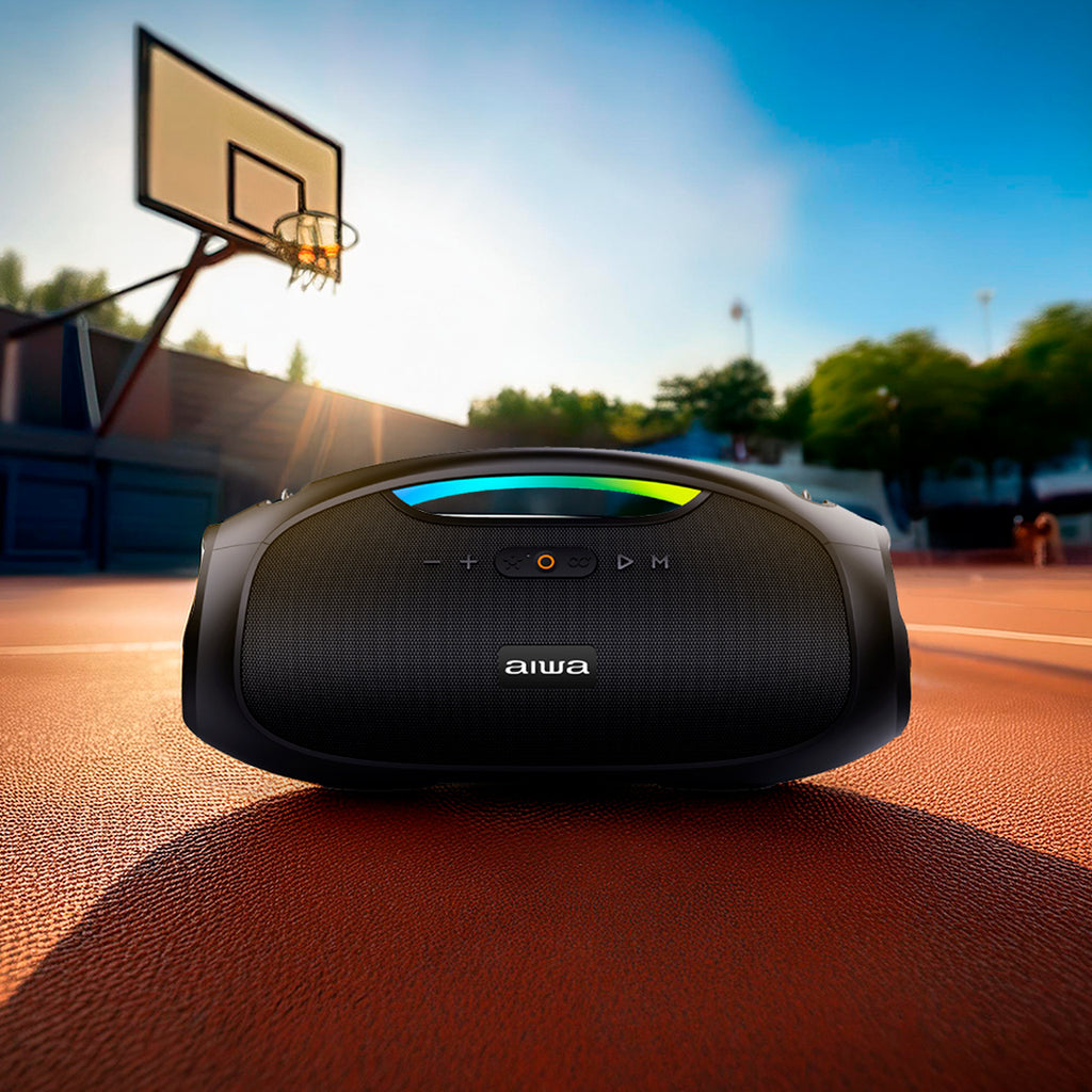 Bocina AIWA AWS244BT boombox Bluetooth IPX5 con luces RGB