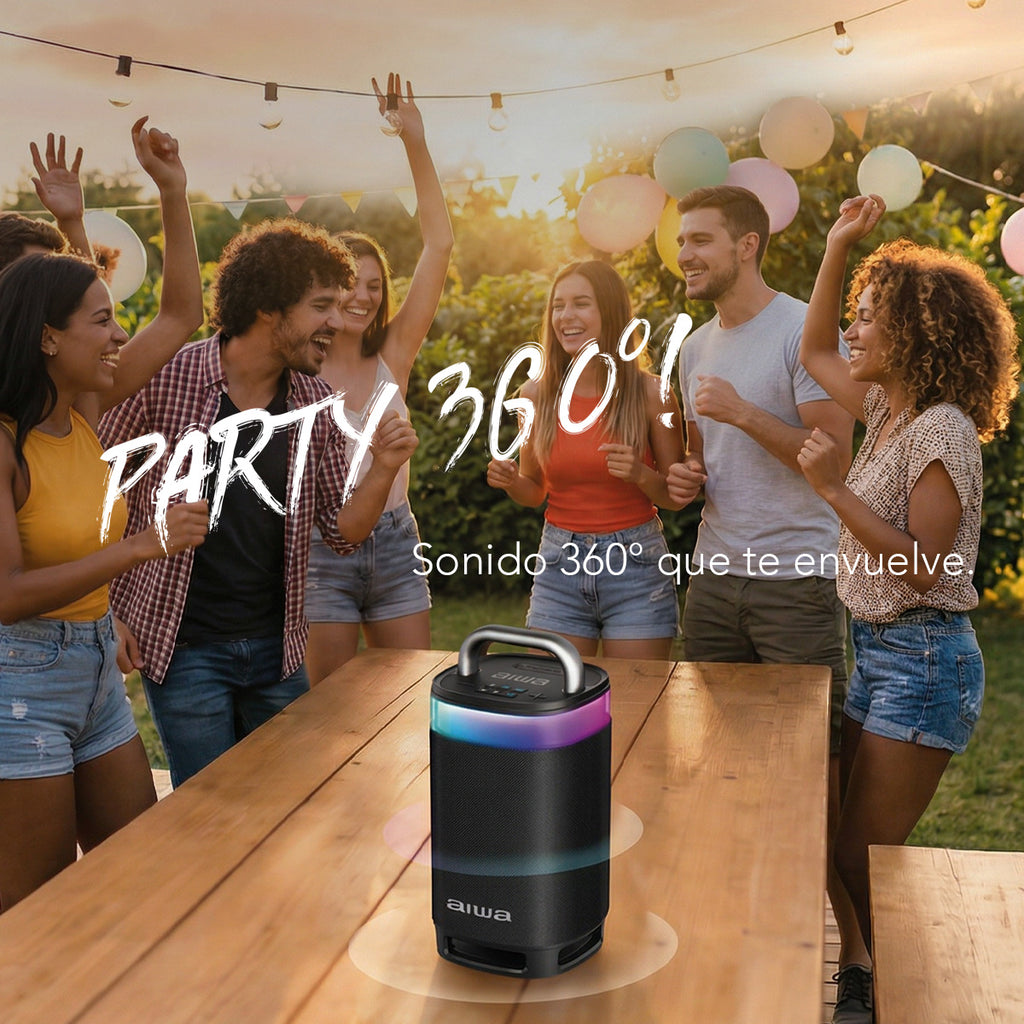 Bocina Portátil Bluetooth Aiwa 60W Sonido 360° con Powerbank