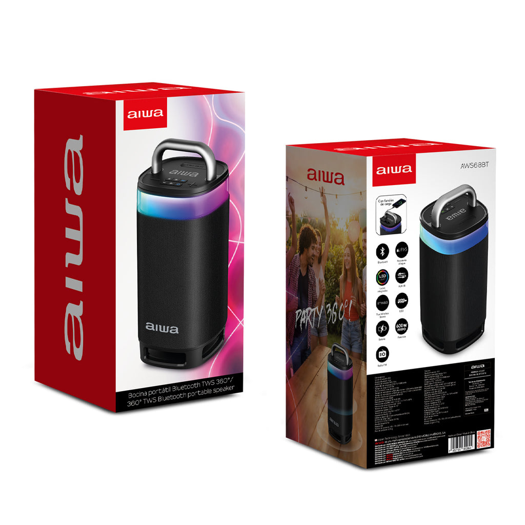 Bocina Portátil Bluetooth Aiwa 60W Sonido 360° con Powerbank