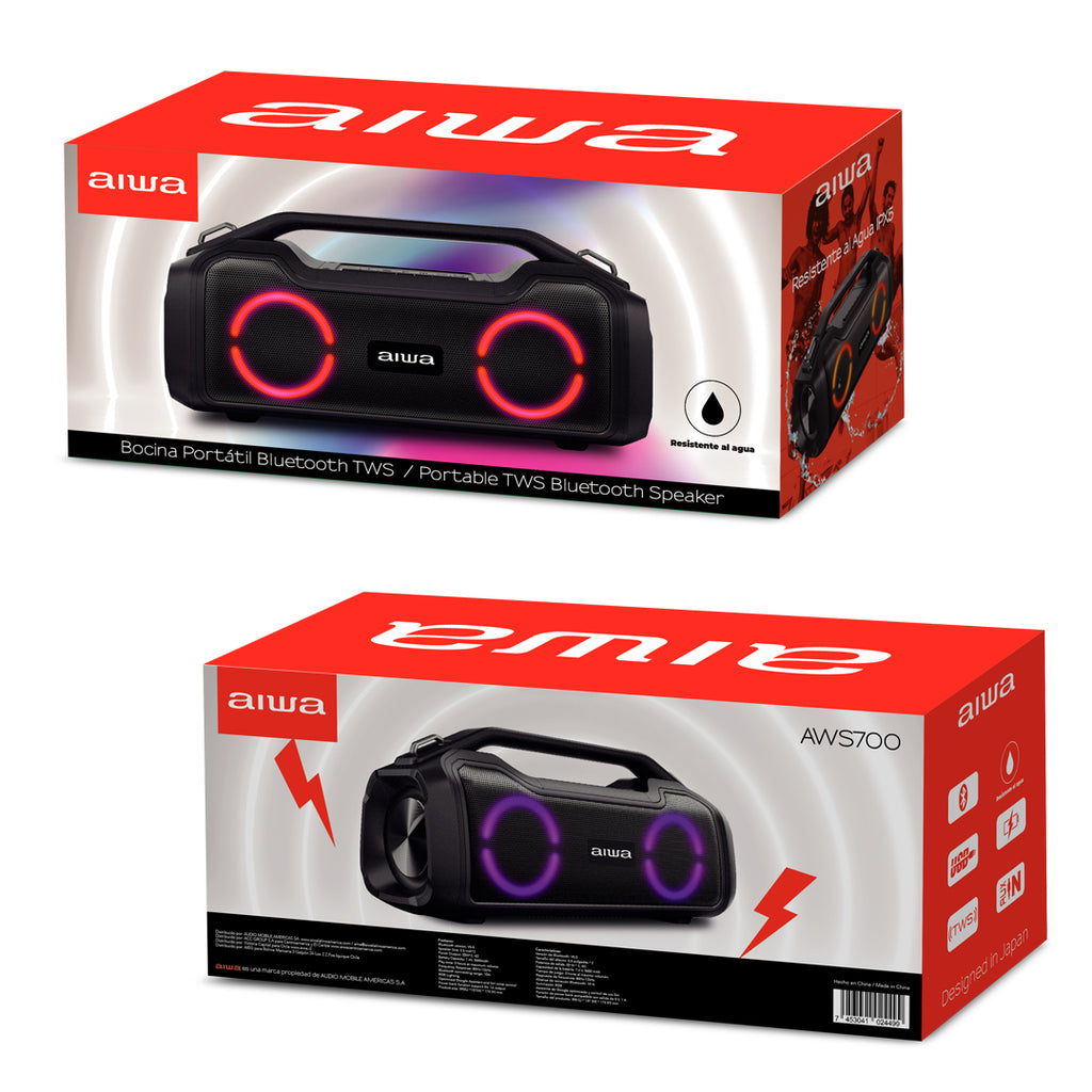 Bocina Aiwa Bluetooth Portátil Resistente al agua 20W RMS con TWS
