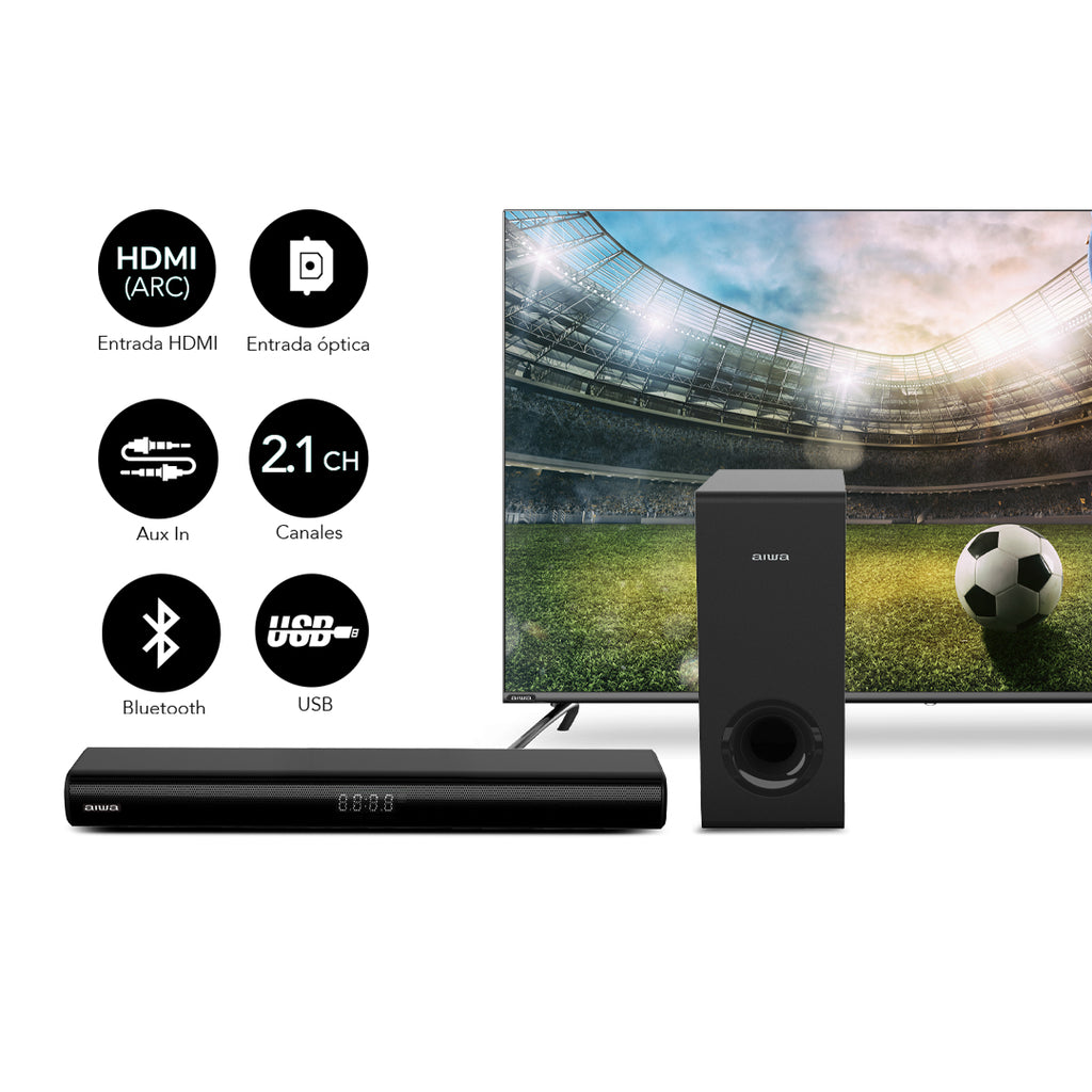 Barra de sonido AIWA AWSBC800WW Bluetooth 2.1 con subwoofer 80W RMS