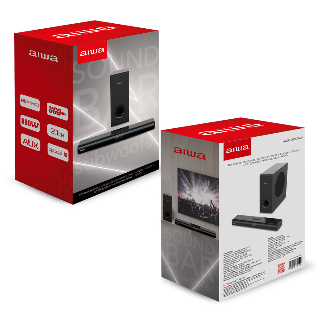 Barra de sonido AIWA AWSBC800WW Bluetooth 2.1 con subwoofer 80W RMS