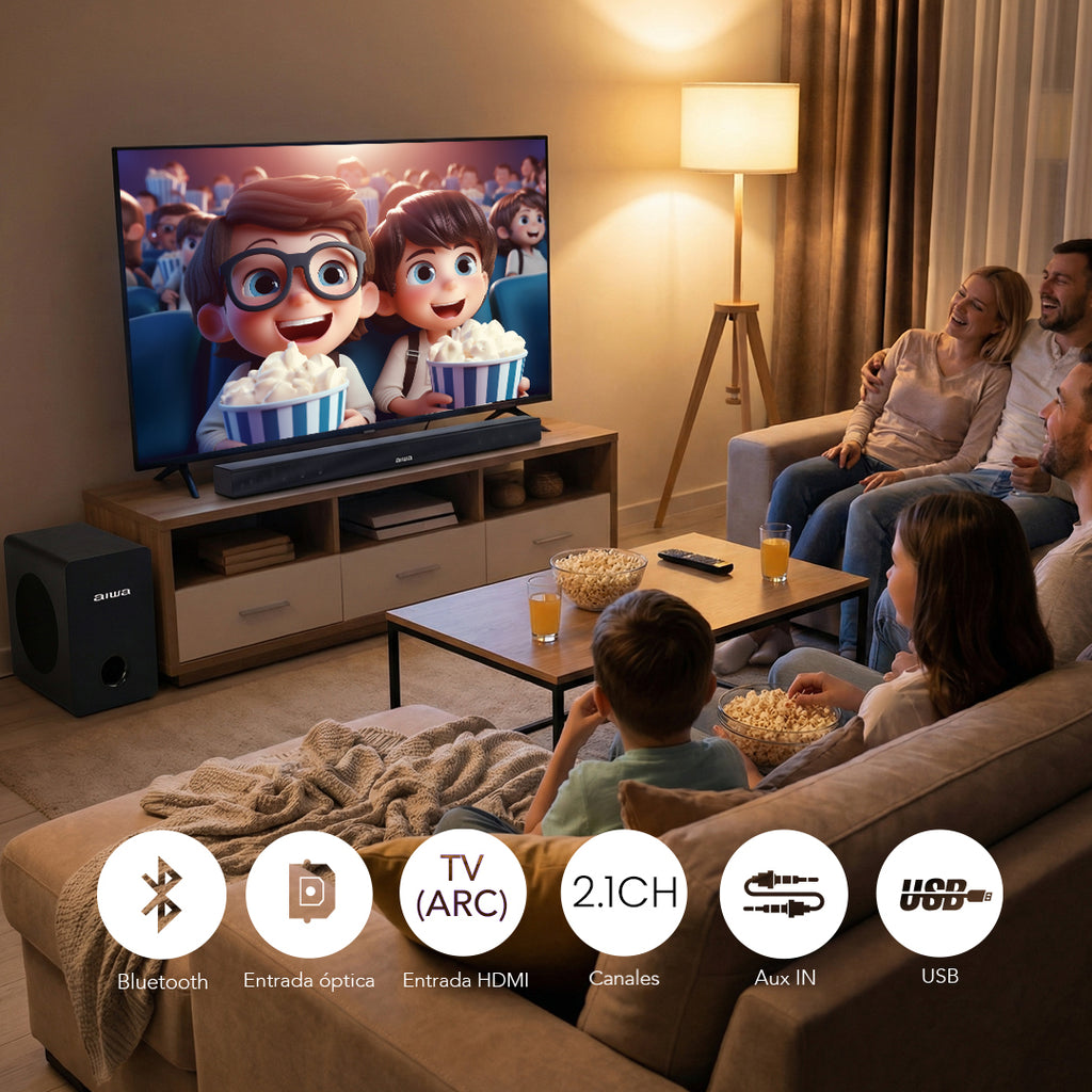 Barra de sonido Aiwa Bluetooth con subwoofer incluido 2.1 120W RMS