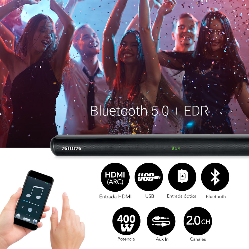Barra de sonido Aiwa 2.0 Bluetooth 40W RMS