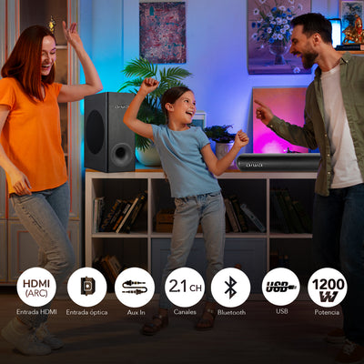 Barra de sonido Aiwa Bluetooth con subwoofer incluido 2.1 120W RMS