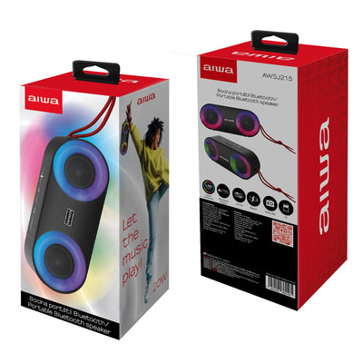 Bocina AIWA AWSJ215 portátil Bluetooth 20W RMS IPX5 con radio FM
