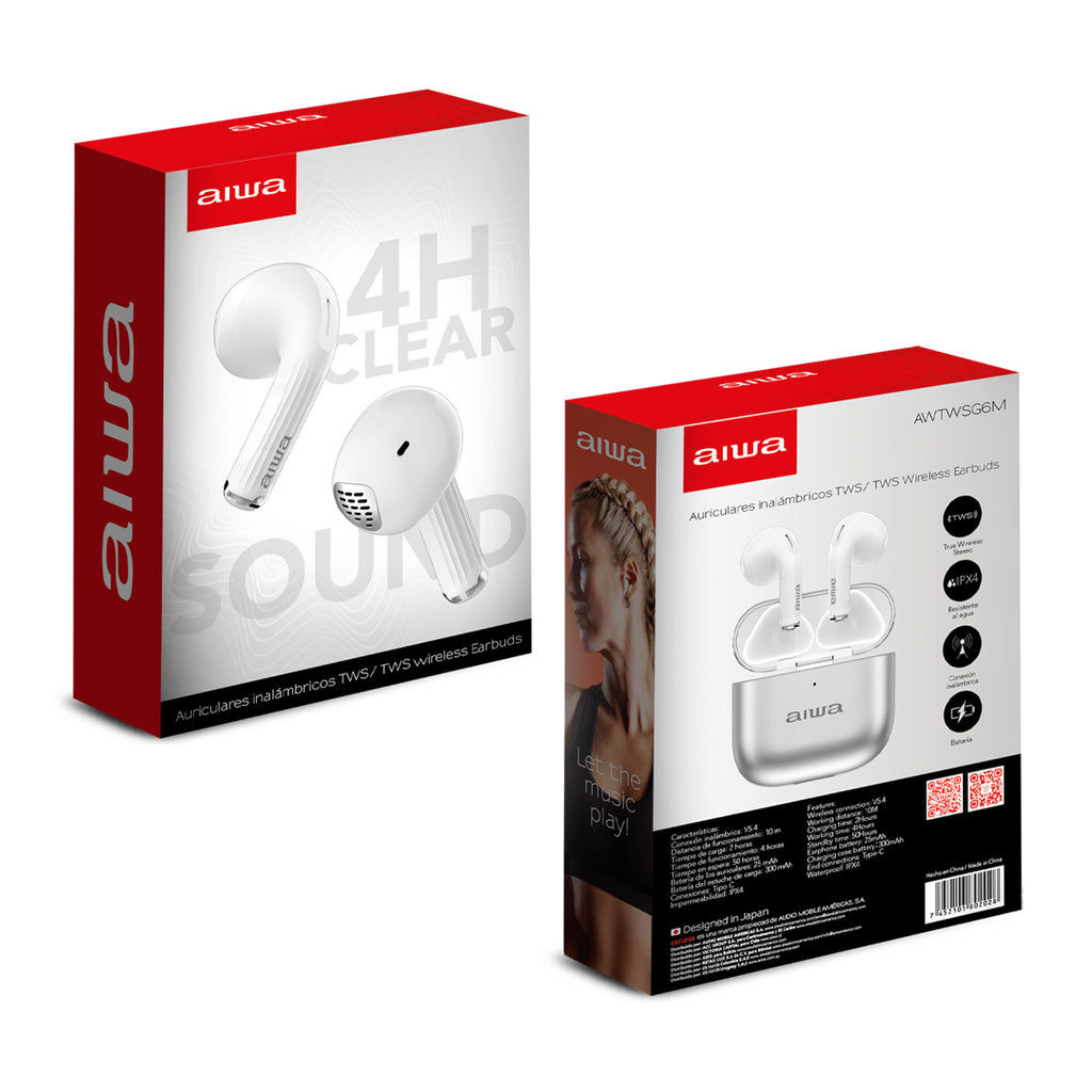 Audífonos Inalámbricos TWS Aiwa AWTWSG6M Blancos Resistente al Agua