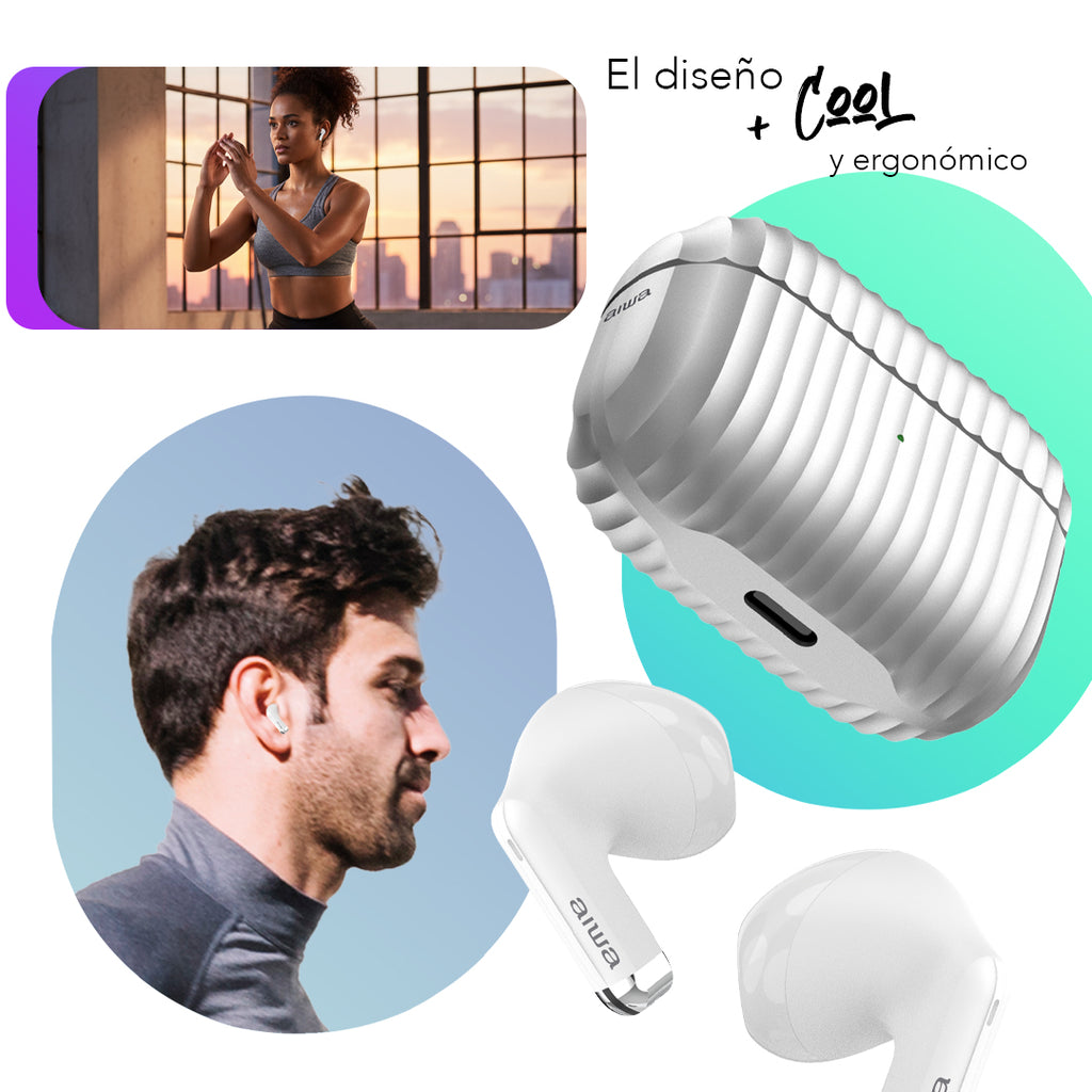 Audífonos Inalámbricos Aiwa Awtwsgm1s Bluetooth 5.4 Tws Blanco
