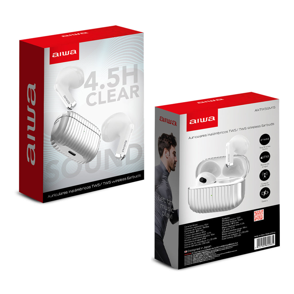 Audífonos Inalámbricos Aiwa Awtwsgm1s Bluetooth 5.4 Tws Blanco