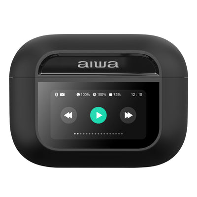Audífonos AIWA AWTWSGPROW con pantalla integrada en estuche de carga Negro