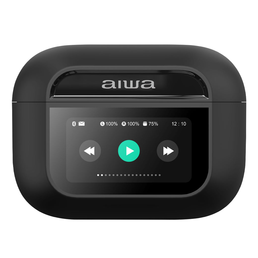 Audífonos AIWA AWTWSGPROW con pantalla integrada en estuche de carga Negro