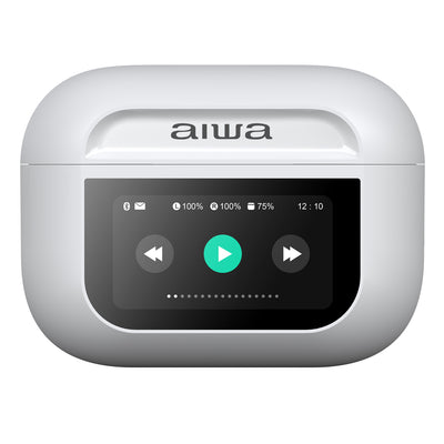 Audífonos AIWA AWTWSGPROW con pantalla integrada en estuche de carga Blanco