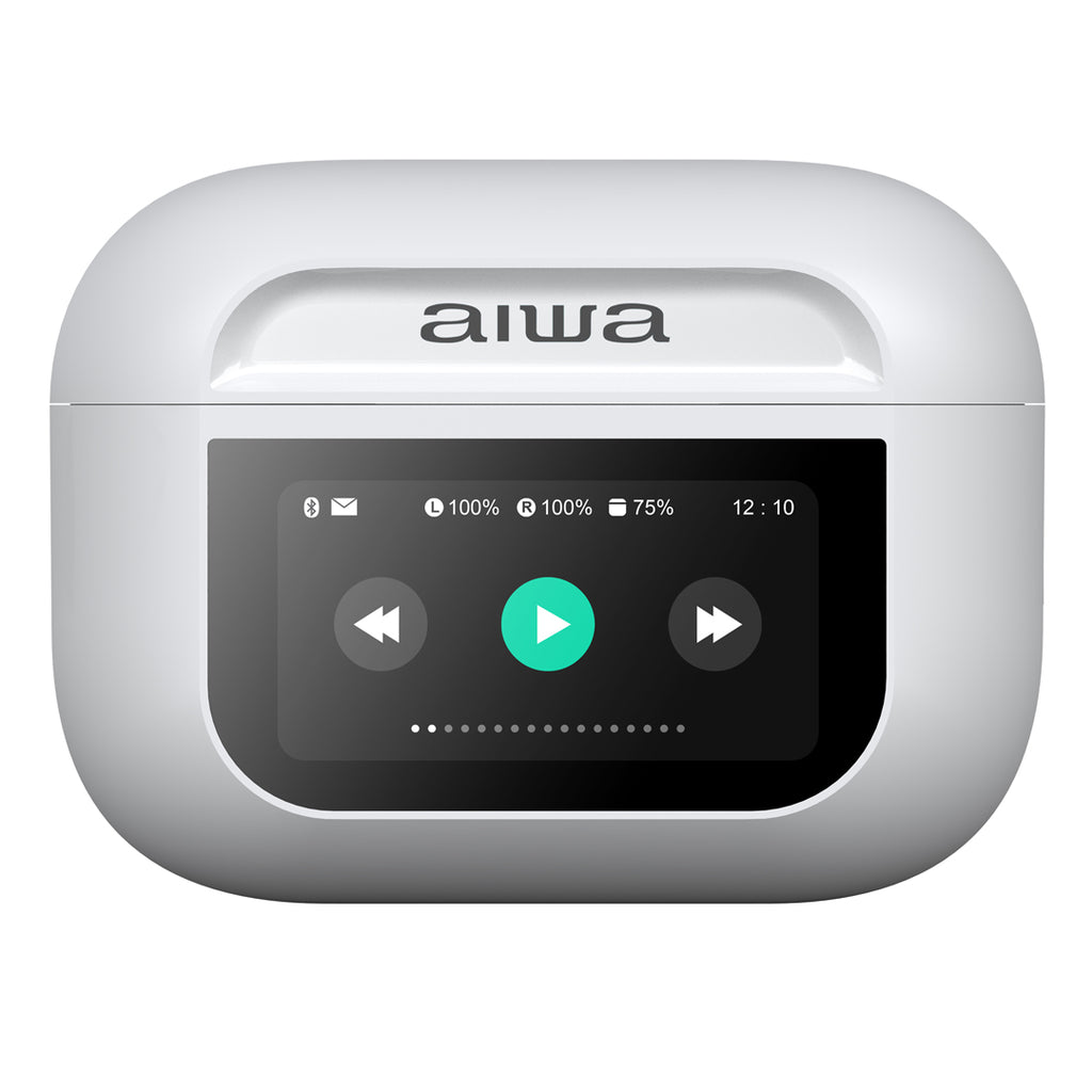 Audífonos AIWA AWTWSGPROW con pantalla integrada en estuche de carga Blanco